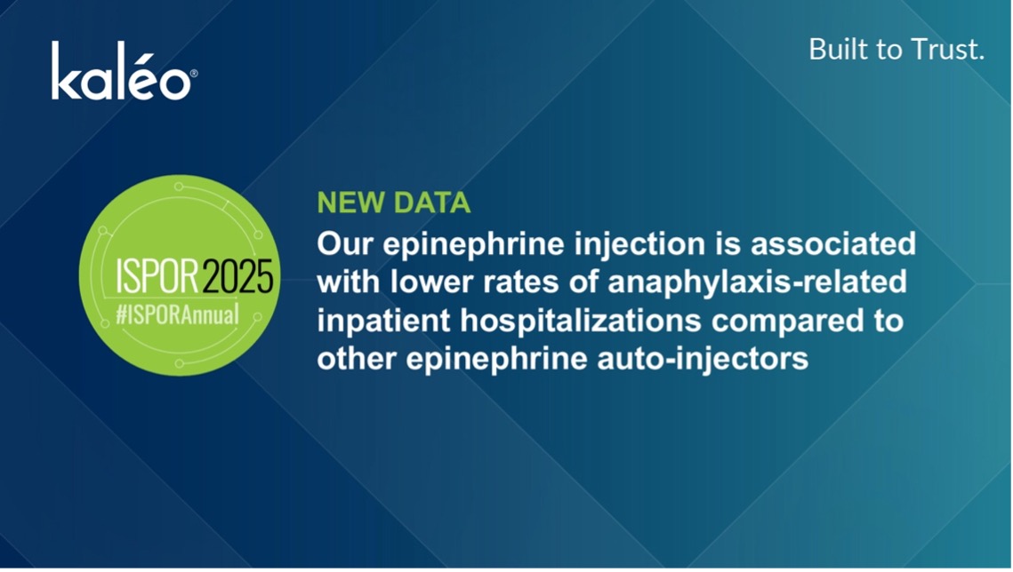 ISPOR 2025. New Data. Kaléo epinephrine auto-injector is associated with lower rates of anaphylaxis and inpatient hospitilizations compared to other epinephrine auto-injectors